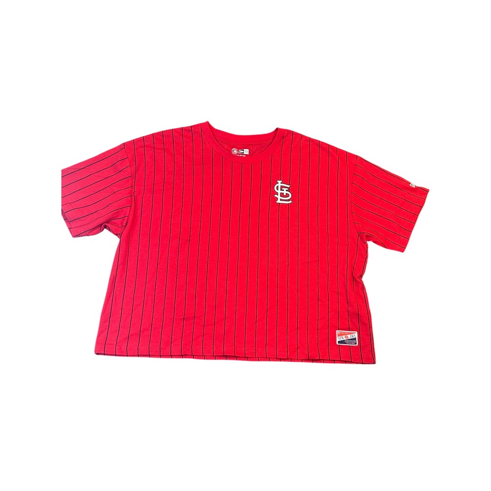New Era St Louis Cardinals MLB Pinstripe Cropped T-Shirt Red XL 795AB00 Boxy